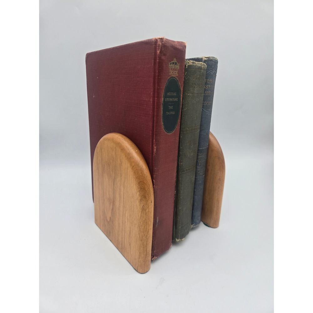 Mid Century Danish Modern Arched Wood & Brass Bookends Minimalist MCM 6" Tall